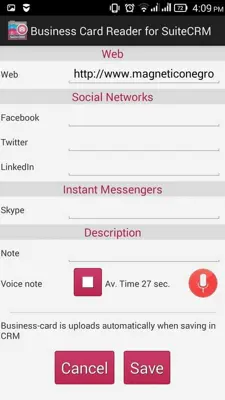 Business Card Reader for SuiteCRM android App screenshot 0