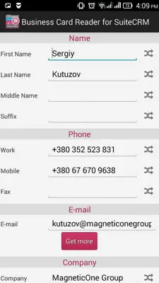 Business Card Reader for SuiteCRM android App screenshot 1